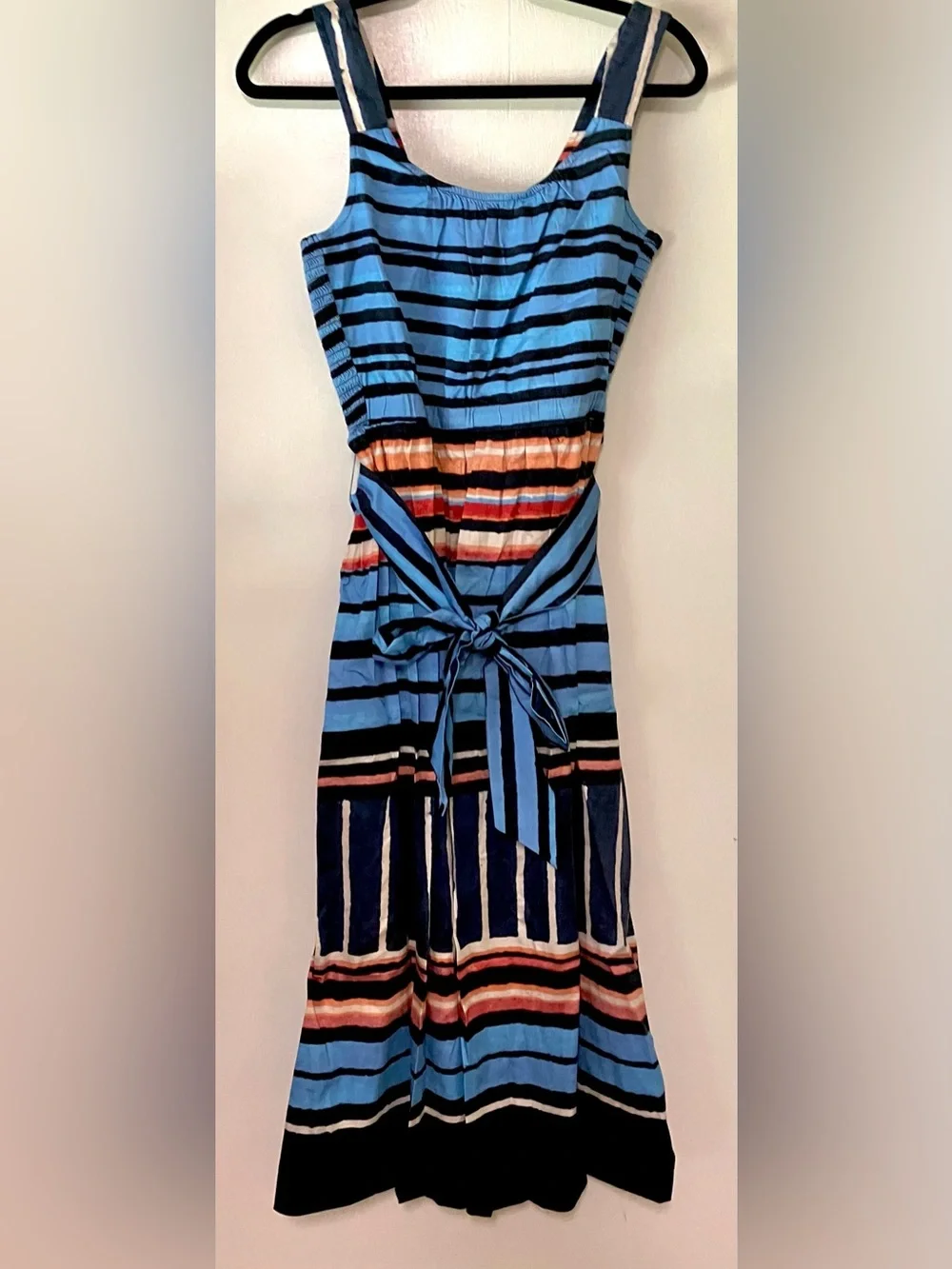 NIC+ZOE Painted Peninsula Blue Multi Color Stripe Sophie Midi Dress: Size S - Picture 5 of 8